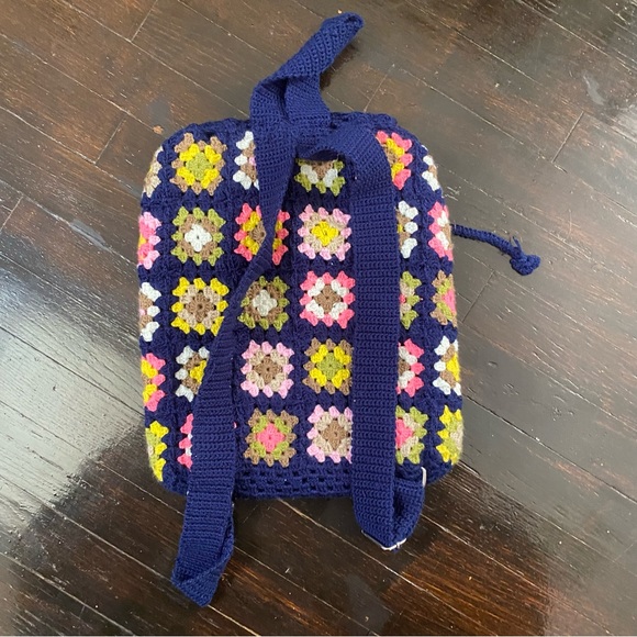 Handmade Crochet Granny Square Knit Backpack Purse - Picture 10 of 11